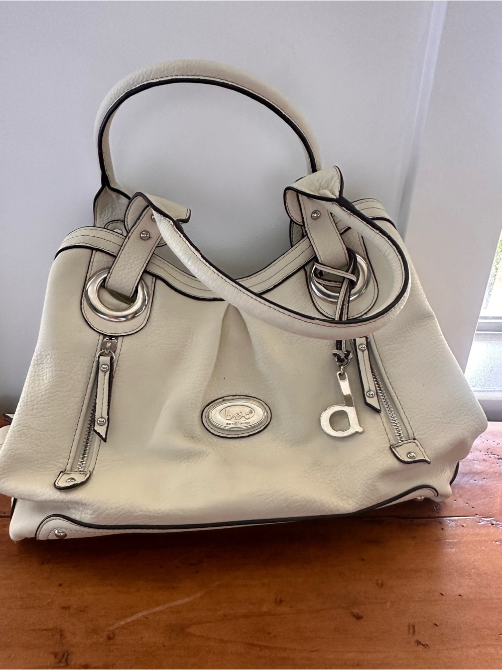 b.ø.c White Faux Leather Satchel Purse | Silver Hardware
